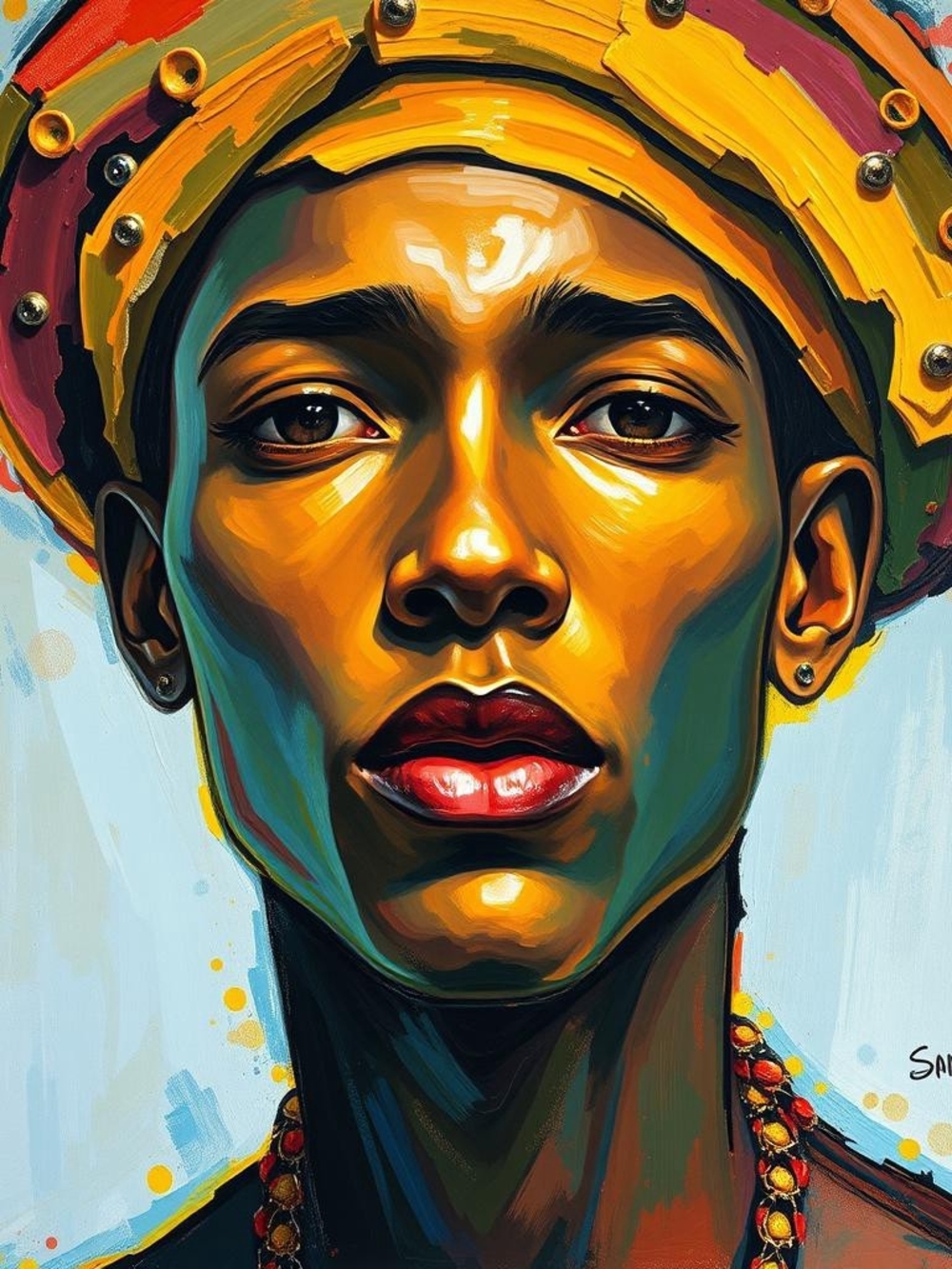 Contemporary Gold & Red Portrait Wall Art by